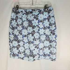 Briggs Blue Floral Straight Back Slit Skirt Size 12